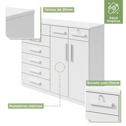 Cômoda com 8 Gavetas e 2 Portas Toronto Móveis Lopas - 6