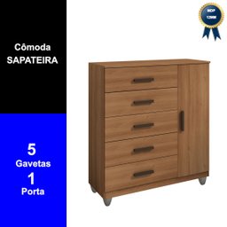 Cômoda Sapateira Gaveteiro Multiuso 1 Porta 5 Gavetas Cinamomo - 3