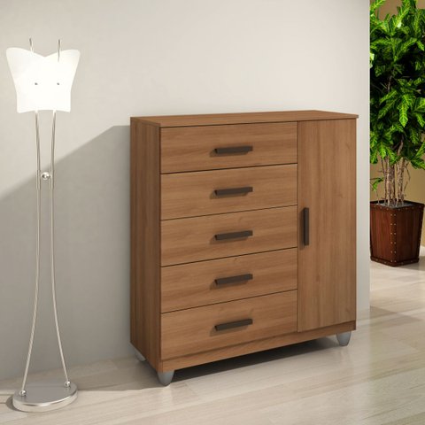 Cômoda Sapateira Gaveteiro Multiuso 1 Porta 5 Gavetas Cinamomo
