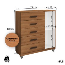 Cômoda Sapateira Gaveteiro Multiuso 1 Porta 5 Gavetas Cinamomo - 4