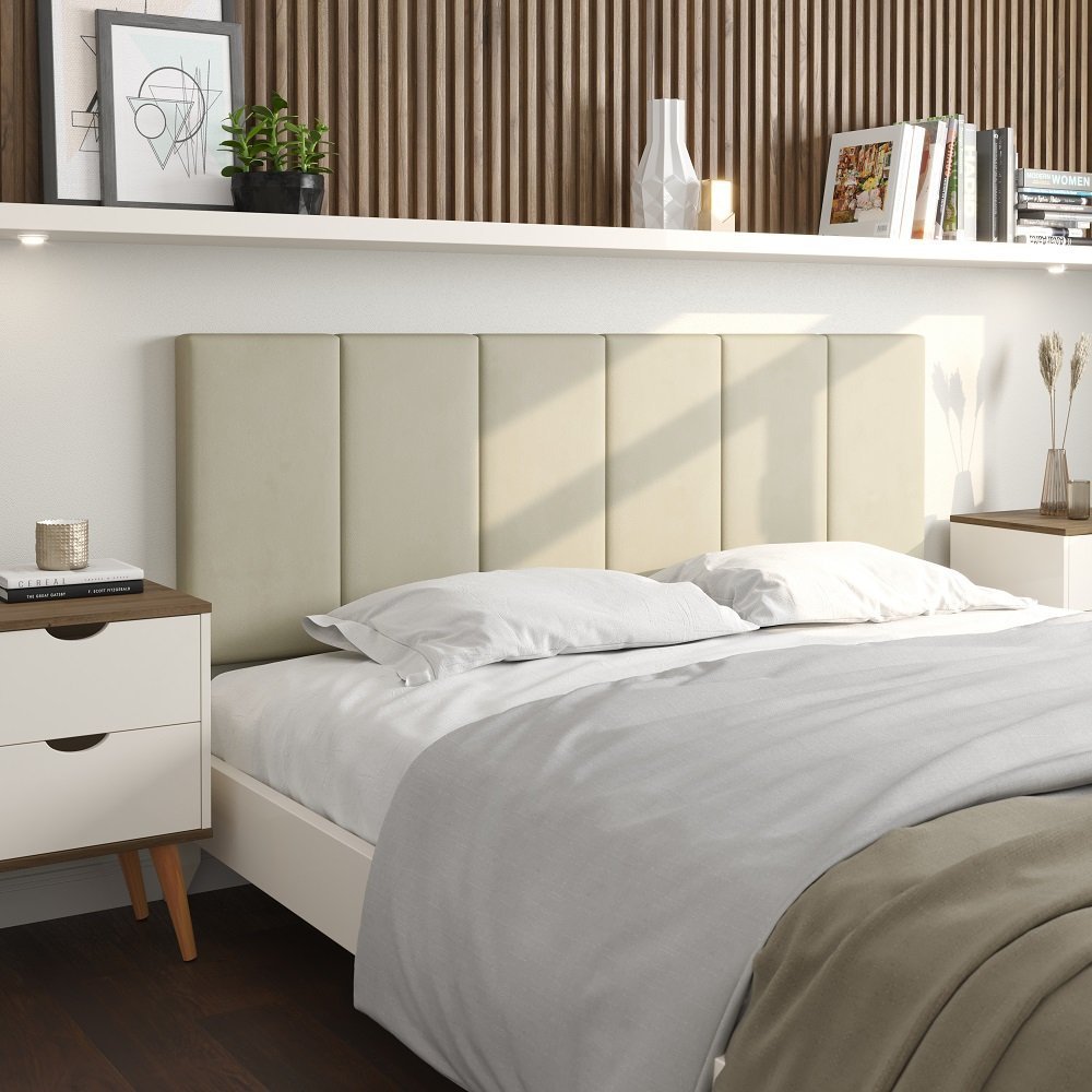 Cabeceira Casal Painel Estofada para Cama Box Luxo 1,4m: Bege