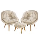 Ver imagem 2 de Conjunto Poltronas Sênior em Suede Premium com Puff e Pés de Madeira:bege