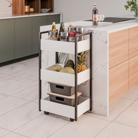 Carrinho Multiuso 3 Prateleiras Cozinha Vallue Branco G96 - Gran Belo