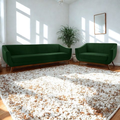 Conjunto Milano Sofá 3 Lugares e Namoradeira em Veludo Verde - Larbelle