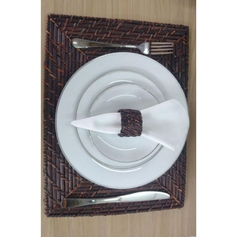 Sousplat com Porta Guardanapo em Bambu e Rattan - 30X40XCM