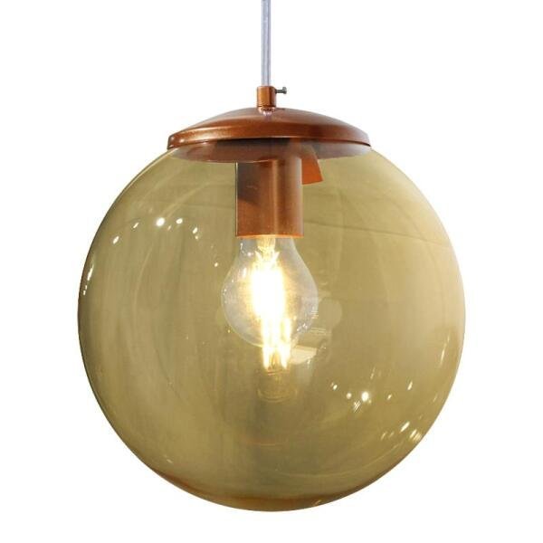 Pendente Glass na Cor Cobre com Globo Âmbar Ø25cm para 1 Lâmpada E-27 Bivolt - GLASS-AMBCO-25