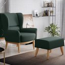 Ver imagem 2 de Poltrona Decorativa Fixa Base de Madeira Milena D02 Linho Verde C-117 - Lyam Decor