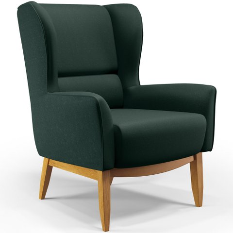 Poltrona Decorativa Fixa Base de Madeira Milena D02 Linho Verde C-117 - Lyam Decor