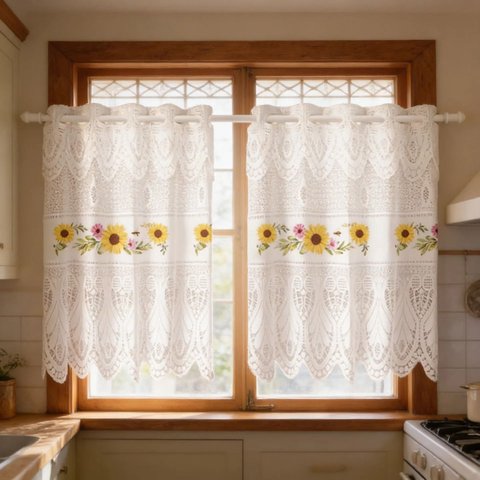 Cortina Pia Vitro Stilo Renda Cozinha 1,60x0,80 Alt:Girassol