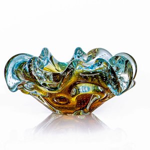 Centro de Mesa em Cristal Murano Azul e Âmbar São Marcos