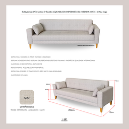Sofá Gianni | Pé Trapézio & Tecido Acquablock Impermeável | 3 Lugares | Medida 210cm | Linhão Bege - 4