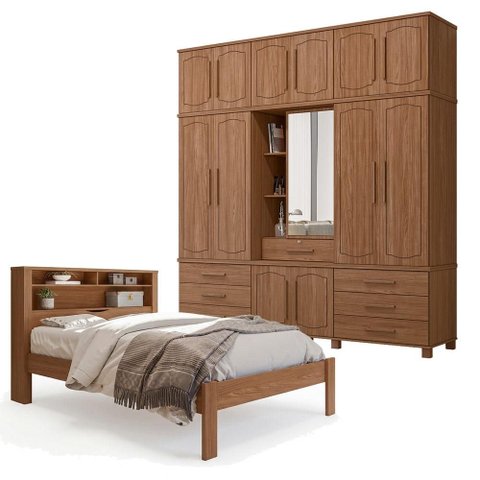 Guarda Roupa Casal Londres Capelinha e Cama Casal Invicta Jatobá Acetinado - Santos Andirá