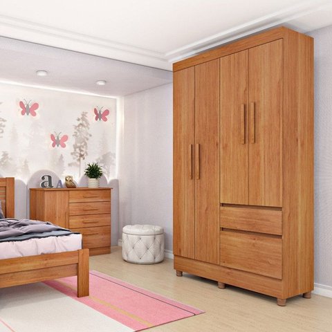 Guarda Roupa Solteiro com Pés 4 Portas 2 Gavetas - Oregon-cinamomo - Tcil Móveis