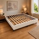 Ver imagem 1 de Cama Box King Desmontável Base Cama Box Estrutura em Madeira Tecido Premium Bege