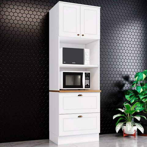 Armário de Cozinha Compacta Americana 2 Portas 2 Gavetas 100% Mdf C351 Branco/nature - Pnr Móveis