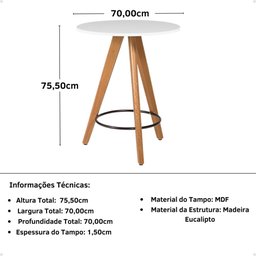 Mesa Redonda Decorativa para Salas Aline 70cm - Branco - 3