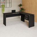 Ver imagem 7 de Mesa Escrivaninha 30mm 150cm em L com Gaveteiro Pés Painel F5 Office Cor:Preto