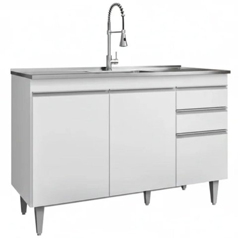 Balcão de Pia para Cozinha 120 cm 3 Portas Isa Branco