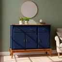 Ver imagem 1 de Balcão Linz 3 Portas Pés Luis Xv 99 X 132 X 45 Cm (a X L X P) - Cor Azul Petróleo/imbuia Glazer