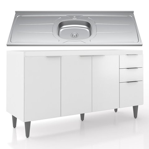 Balcão de Cozinha com Pia Inox 150cm Pérola Z34 Branco - Mpozenato