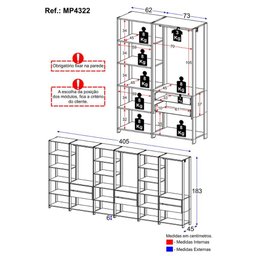 Guarda-roupas Closet Modulado 405cm 6 Peças com 6 Gavetas e Cabideiros Multimóveis Mp4322 - 4