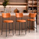 Ver imagem 1 de Kit 3 Banquetas Alta Sala de Jantar Lisa Pés Preto PU Caramelo m² - Monari Design
