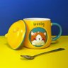 Caneca Porcelana 3d com Tampa e Colher Gatinho Amarela - 5