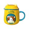 Caneca Porcelana 3d com Tampa e Colher Gatinho Amarela - 1