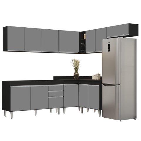 Armário de Cozinha Modulado de Canto 7 Peças Cp22 Balcão sem Tampo Preto/cinza - Lumil Lumil Móveis