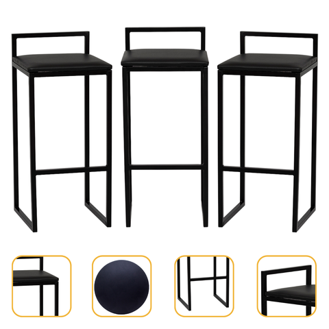 Kit 3 Banqueta Quadrada Preta para Balcão Ilha Cozinha Gourmet Bancada Piscina Bares Àrea de Lazer
