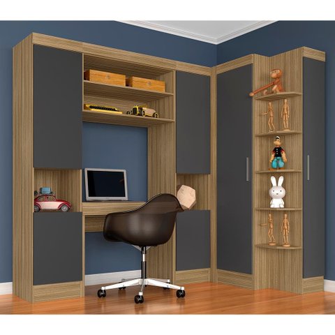 Guarda Roupa Modulado com Penteadeira Cleo Bor/graf - Móveis Arapongas Boreal/grafite