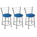 Ver imagem 1 de Kit 3 Banquetas Baixas Cromada com Encosto Assento Azul