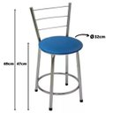 Ver imagem 2 de Kit 3 Banquetas Baixas Cromada com Encosto Assento Azul