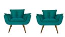 Ver imagem 1 de Jogo 2 Poltronas Decorativa Estofada Para Consultório Opala Suede Azul Turquesa - LM DECOR