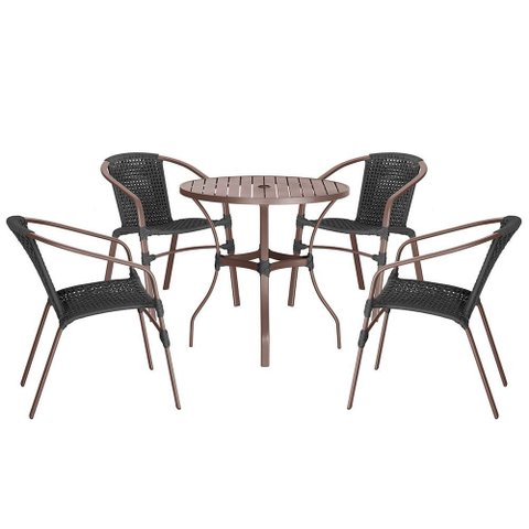 04 Cadeiras Floripa e Mesa Roma 80cm Marrom e Corda Nautica Trama Original