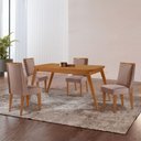 Ver imagem 1 de Mesa de Jantar Copper 120cm Tampo Mdf com 4 Cadeiras Moderna Linho Capuccino / Tork / Naturale
