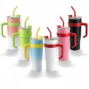 Ver imagem 1 de Copo Térmico Ms-703 1200ml Dupla Camada Aço Inox Grande com Canudo e Tampa + Canudos de Aço Inox com