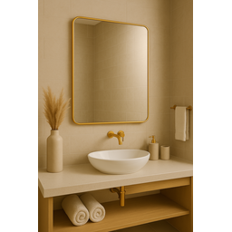 Espelho 4mm 50x100 Retangular Borda Arredondada Moldura Dourada Decorativo - 1