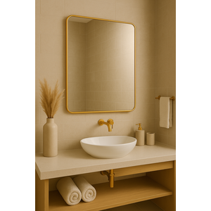 Espelho 4mm 50x100 Retangular Borda Arredondada Moldura Dourada Decorativo