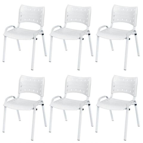 Cadeira Iso Base Branco Igreja, Escola, Escritório - Branco Kit 6 Peças