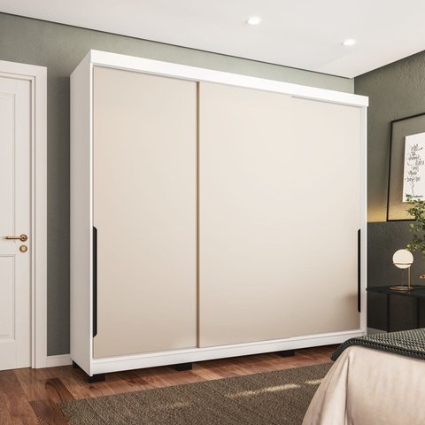 Guarda-Roupa Casal 3 Portas Correr Madrid Bege/Creme/Branco