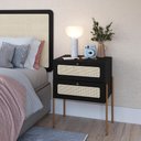 Ver imagem 1 de Mesa de Cabeceira 2 Gavetas Palhinha Pé Metal Oslo Artesano | Nero/dourado