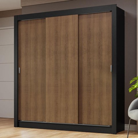 Guarda-roupa Casal 3 Portas de Correr Preto/rustic Nobre Madesa