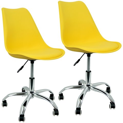 Kit 2 Cadeiras Leda Office Luisa Saarinen Estofada Base Giratória Cromada - Amarela Amarelo