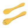 Kit Garfo e Colher Silicone Alimentação Infantil Bebe BLW Amarelo Mostarda - 6
