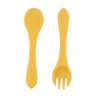 Kit Garfo e Colher Silicone Alimentação Infantil Bebe BLW Amarelo Mostarda - 4