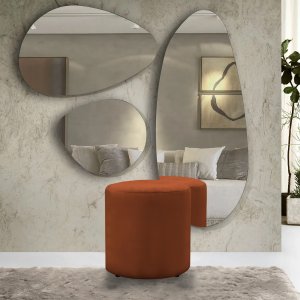 Puff Decorativo Viena Redondo Pé de Plastico e Tecido Veludo:terracota