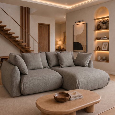 Sofá Cama Modular Orgânico Retrátil 4 Lugares com Almofadas 240cm Malibu