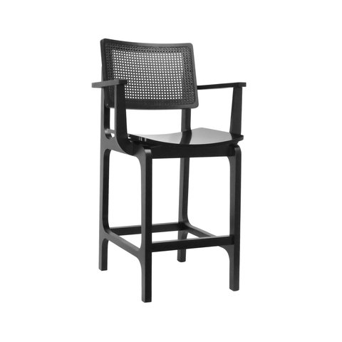 Banqueta Alta Bistrô Gus C/ Braços - Preto - Assento Preto Madeira