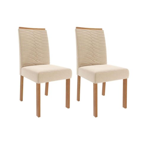 Kit 2 Cadeiras Sala Jantar Clarice Wood 2 Un Madeirado/suede Nude Bege - Cimol